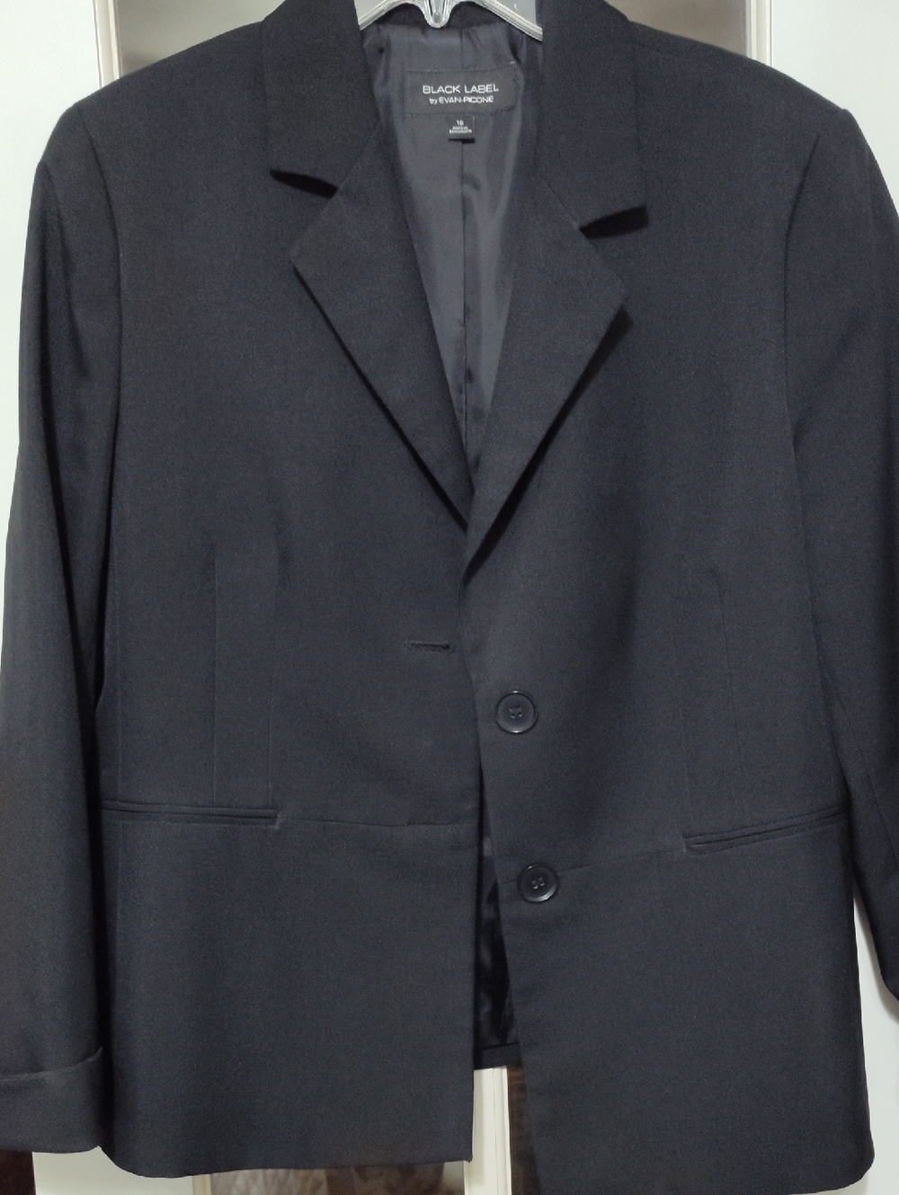Black Label by Evan Picone Two-Button Tailored Blazer, Black, Size 16